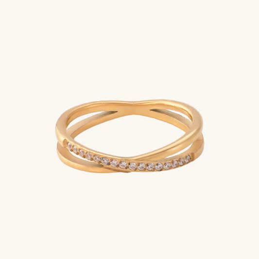 Cross-Over Stones Lined Twist Ring