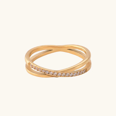 Cross-Over Stones Lined Twist Ring